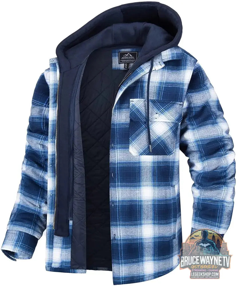 🧥 Veste Homme Carreaux Capuche Rembourrée Hiver Chaud 🧥 - Sky blue grid / 2XL - Veste Homme