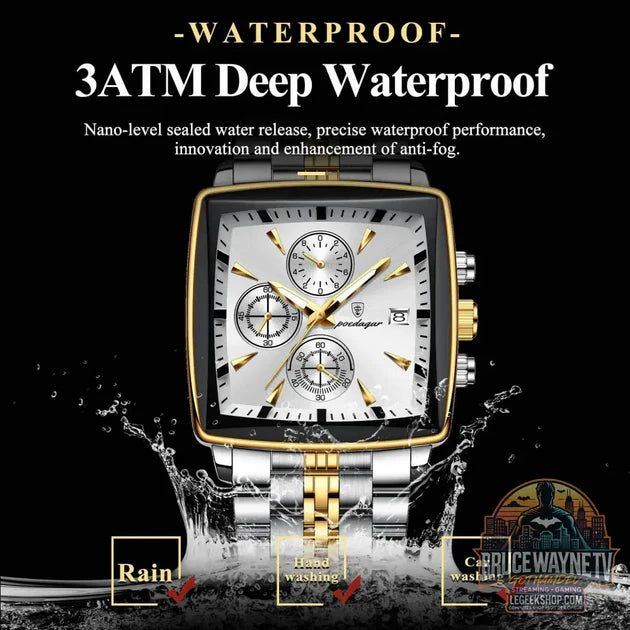 Guide d'achat : Montre-bracelet de sport carrée de luxe pour homme, chronographe étanche, montre à quartz en acier inoxydable | POEDAGAR