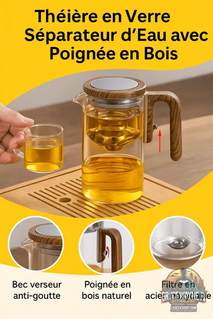 Guide d'achat : 🍵 Théière en Verre avec Séparateur Intégré & Poignée en Bois – 520ML / 720ML