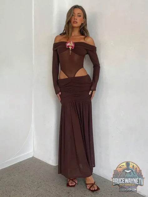 Guide d'achat : Robe Longue Femme Maille – Épaules Dénudées Roses 3D Manches Longues Slim Fit Sexy