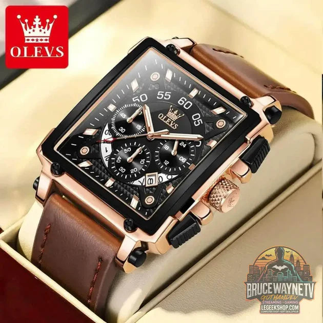 Guide d'achat : Montre à quartz carrée étanche avec bracelet en cuir pour homme, chronographe et fonction calendrier, marque supérieure | OLEVS