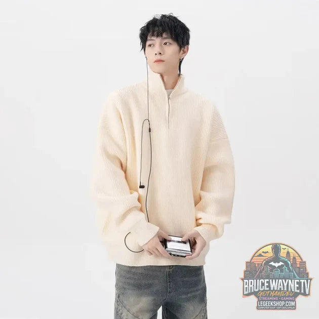 Pull Homme Demi-Zip Destroyed Loose Style Américain vs 🧶 Pull Homme Col Montant Zip Tricoté Slim Fit 🧶 : quel Pull Homme choisir ?