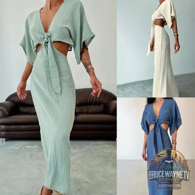 Guide d'achat : Robe Été Longue Décolleté V Ajourée Taille Élastique