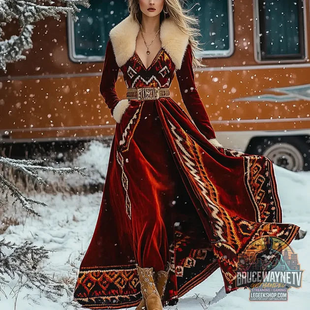 Guide d'achat : Robe Femme Longue Col Fourrure Épaissie Taille Haute