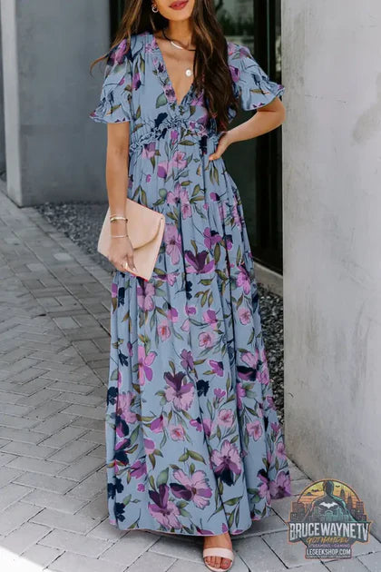 Guide d'achat : Robe Longue Femme – Florale · Volants · Col en V · Manches Courtes · Style Bohème · 3 Coloris