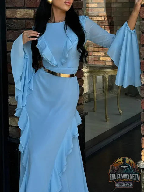 Guide d'achat : Robe Longue Col Rond Volants Manches Longues Élégante