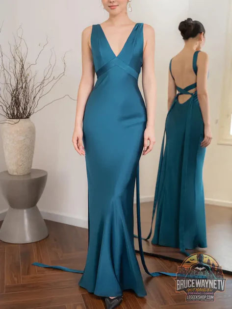 Robe Soirée Longue Bleu Lac Dos Nu Bretelles Élégante vs Robe Soirée Longue Satin Bustier Jupe Ample Élégante : quel Robe Soirée choisir ?