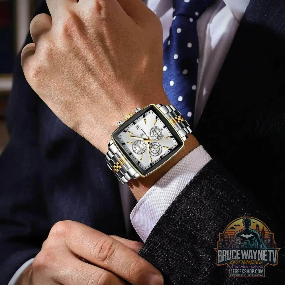 Montre-bracelet de sport carrée de luxe pour homme, chronographe étanche, montre à quartz en acier inoxydable | POEDAGAR - Legeekshop