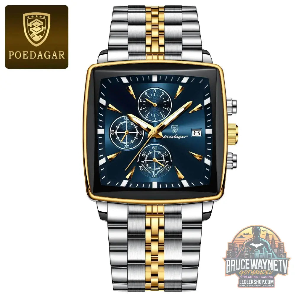 Montre-bracelet de sport carrée de luxe pour homme, chronographe étanche, montre à quartz en acier inoxydable | POEDAGAR - Legeekshop