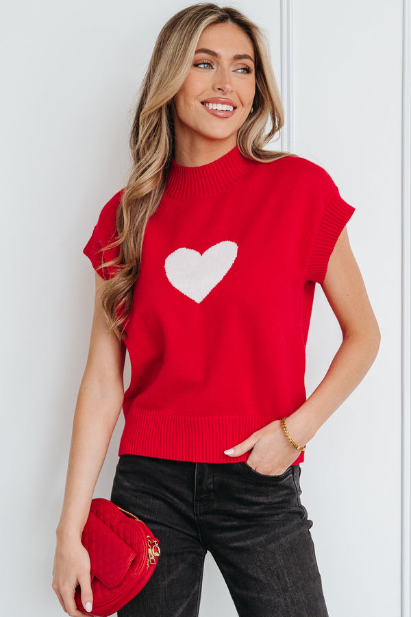 Pull femme graphique, manches courtes, cropped — rouge feu · LC2771334-P3 · LC2771334-P3-L