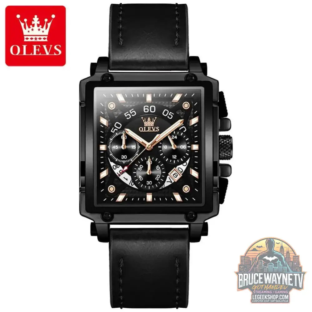 Montre à quartz carrée étanche avec bracelet en cuir pour homme, chronographe et fonction calendrier, marque supérieure | OLEVS - Legeekshop