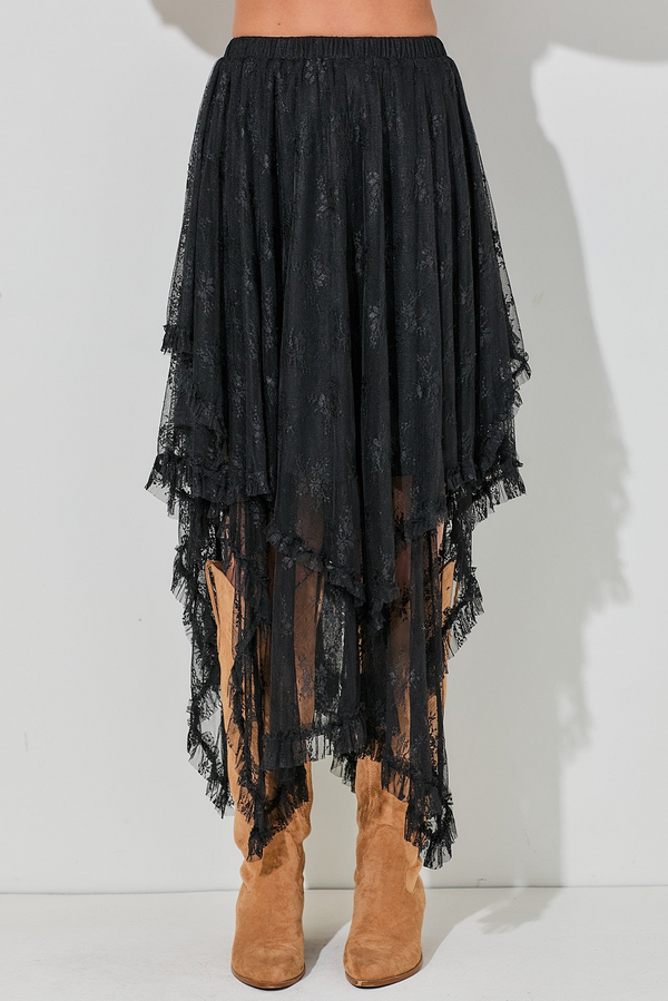 Jupe femme à étages, taille haute, maxi — noir