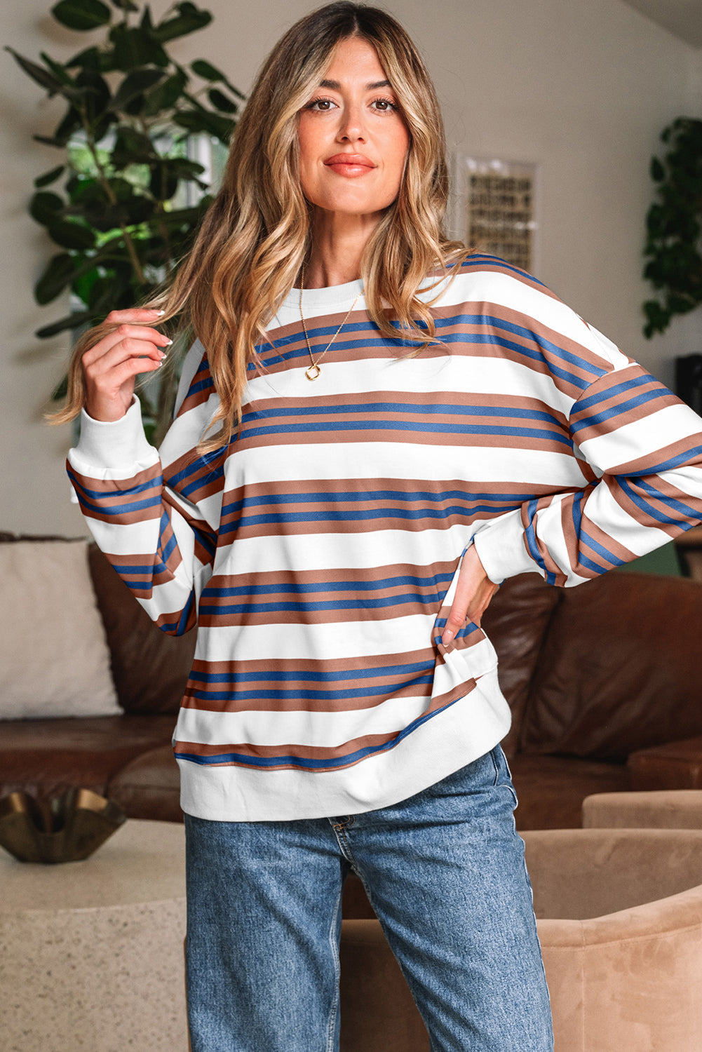 Khaki Stripe Crew Neck — Tops/Sweatshirts & Hoodies, vue 4, LeGeekShop