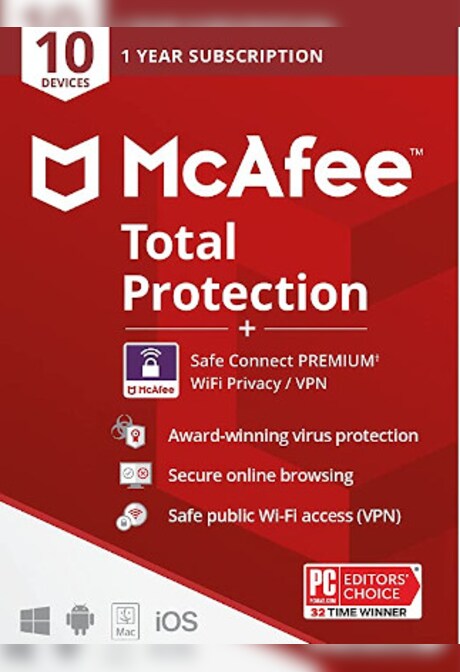 McAfee Total Protection Plus VPN (10 Devices, 1 Year) - McAfee Key - LATAM