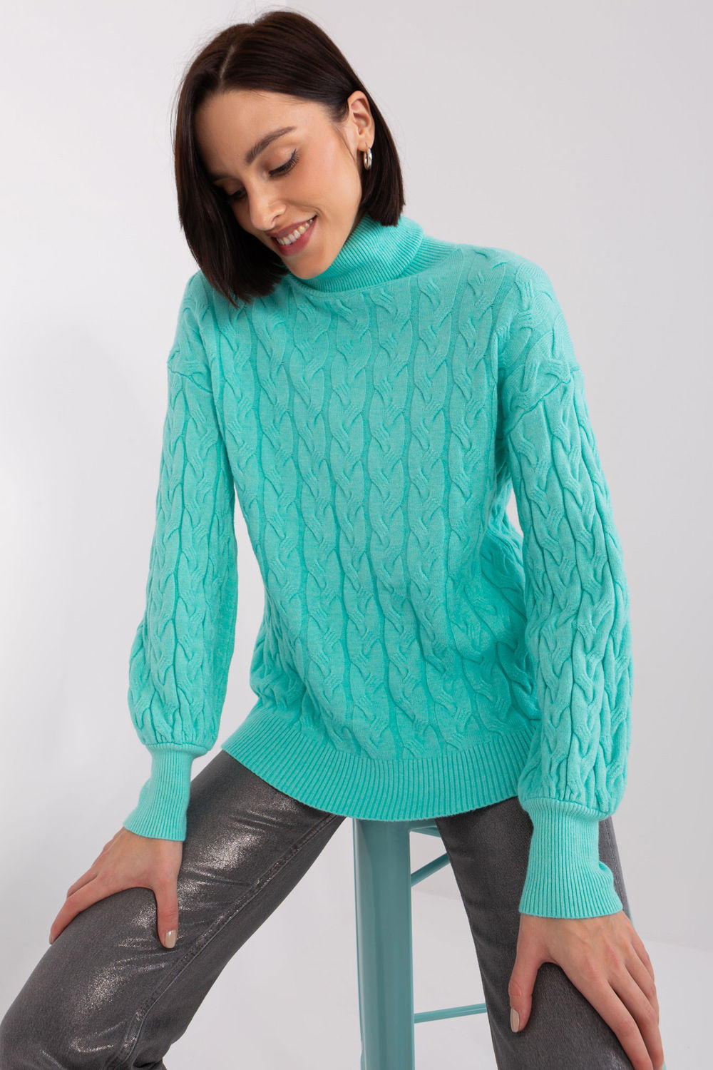 Pull femme AT Col Roulé Col — vert