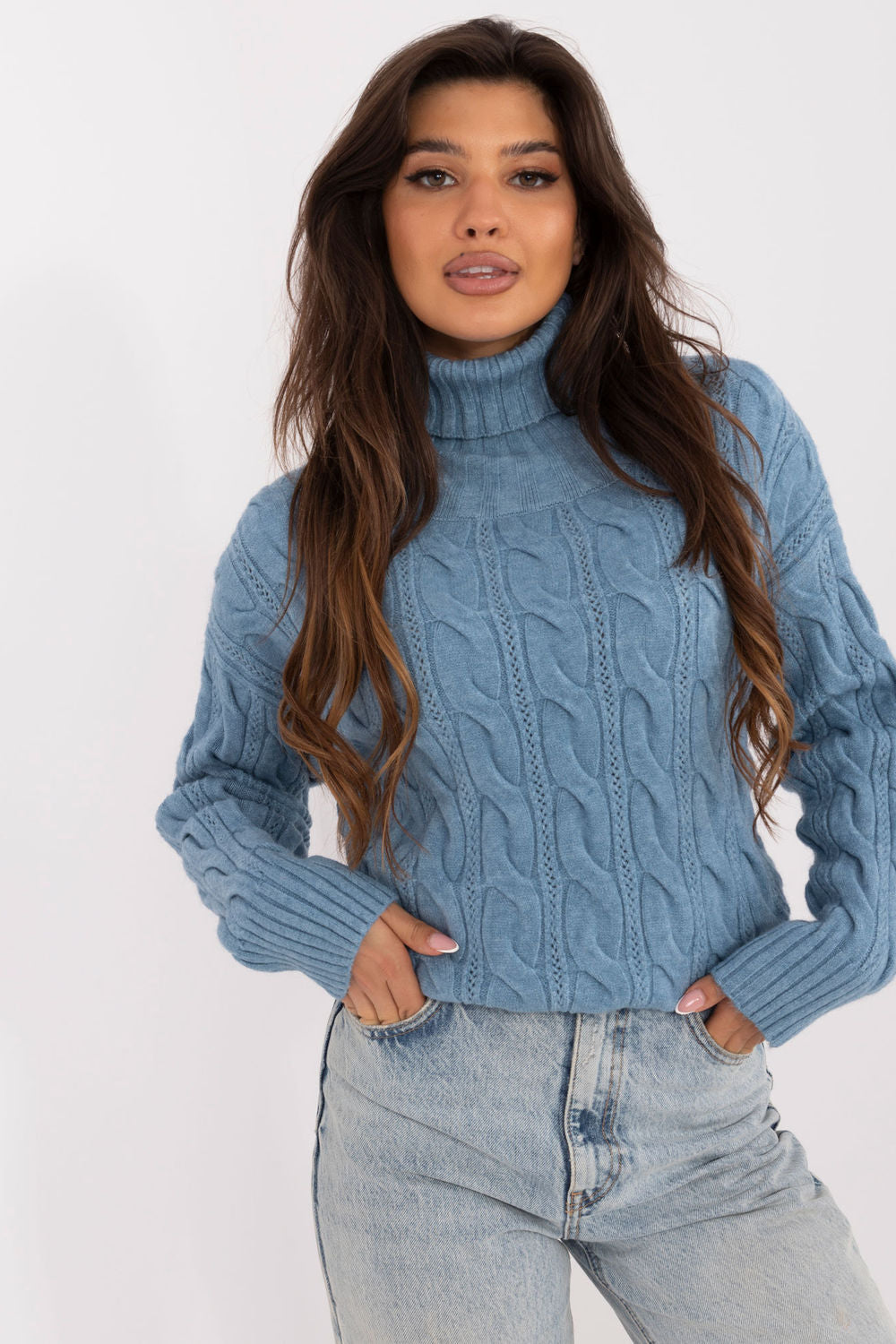 Pull femme AT Col Roulé Col — bleu