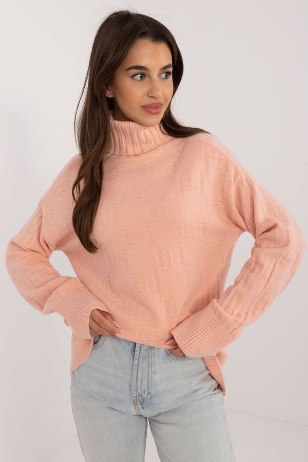 Pull femme AT Col Roulé Col — rosé
