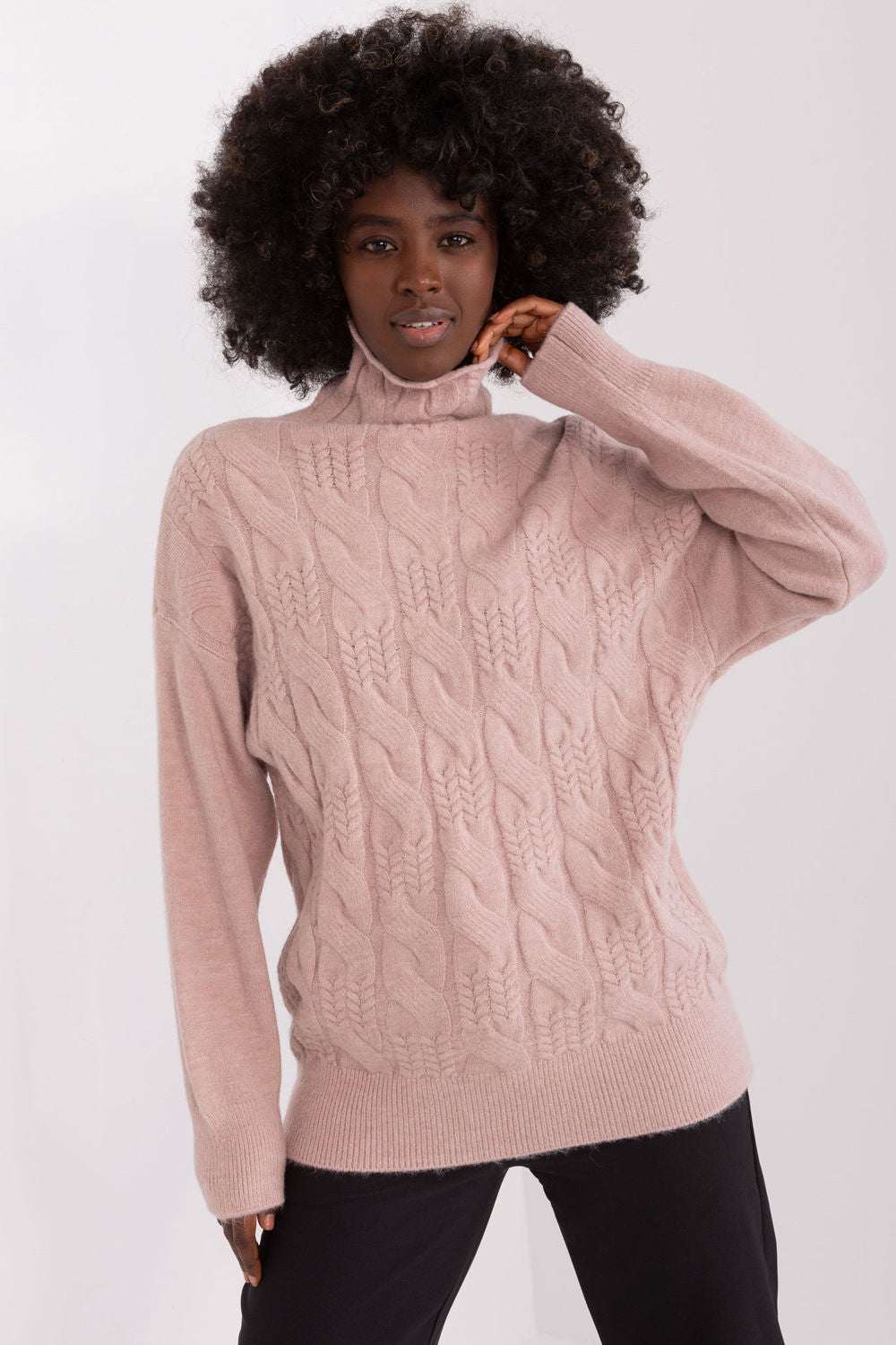 Pull femme AT Col Roulé Col — rosé