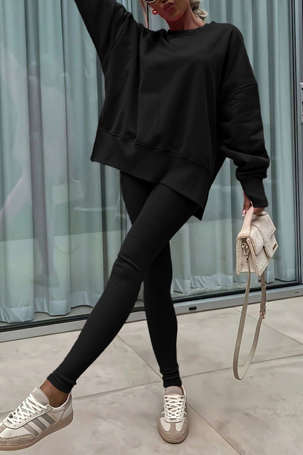 Ensemble femme uni, côtelé — noir