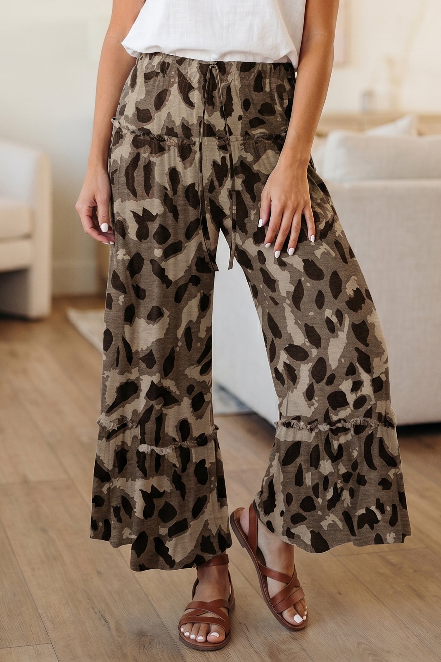 Multicolour Camo Print Wide Leg Casual Pants
