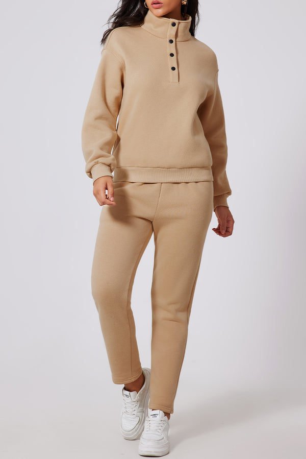 Sweat femme boutonnée, demi-boutonnage, taille haute, uni · LC2611667-P6016 · LC2611667-P6016-2XL
