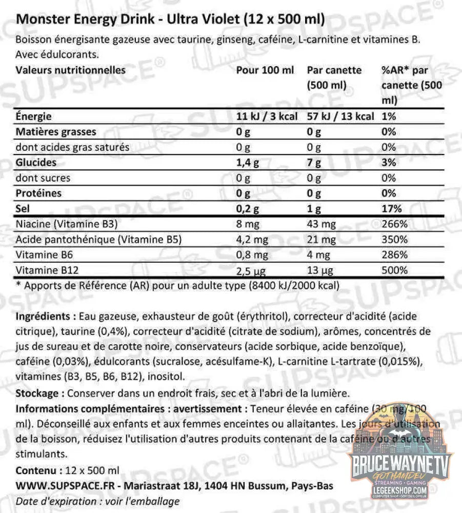Monster Energy Ultra Violet (12 x 500 ml) ou à l'unité - Legeekshop