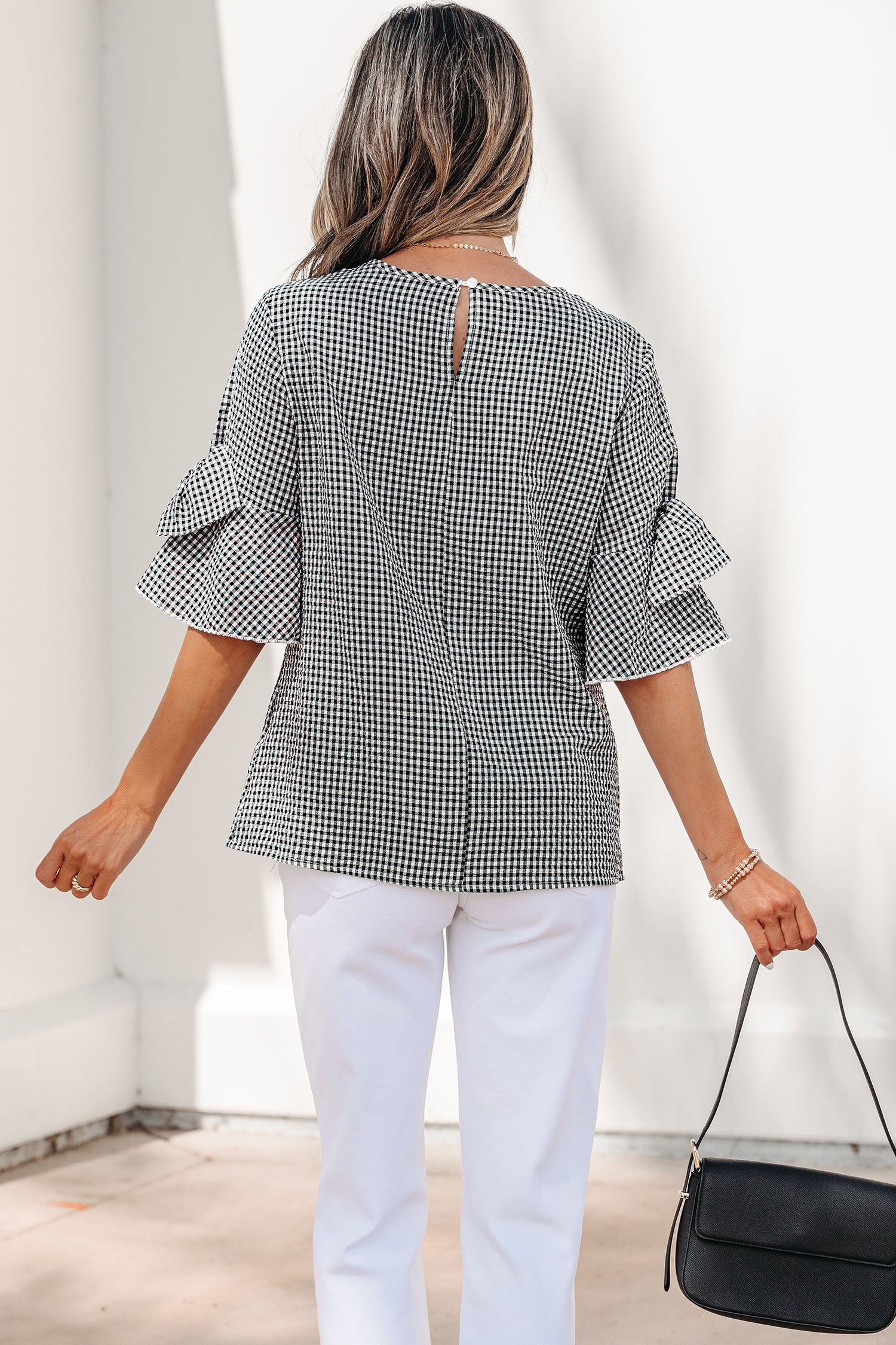 Black Plaid Bow Ruffled — Tops/Blouses & Shirts, vue 7, LeGeekShop