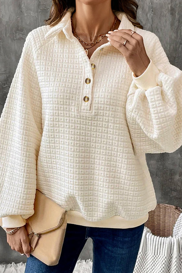 Sweat femme boutonnée, demi-boutonnage — beige