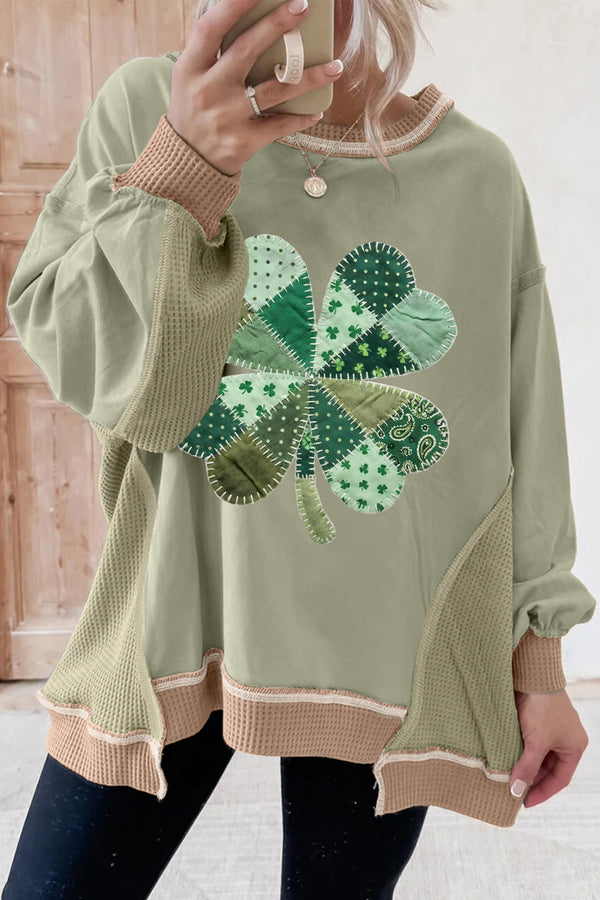 Sweat femme gaufré, colorblock — vert · LC25321414-P2809 · LC25321414-P2809-L