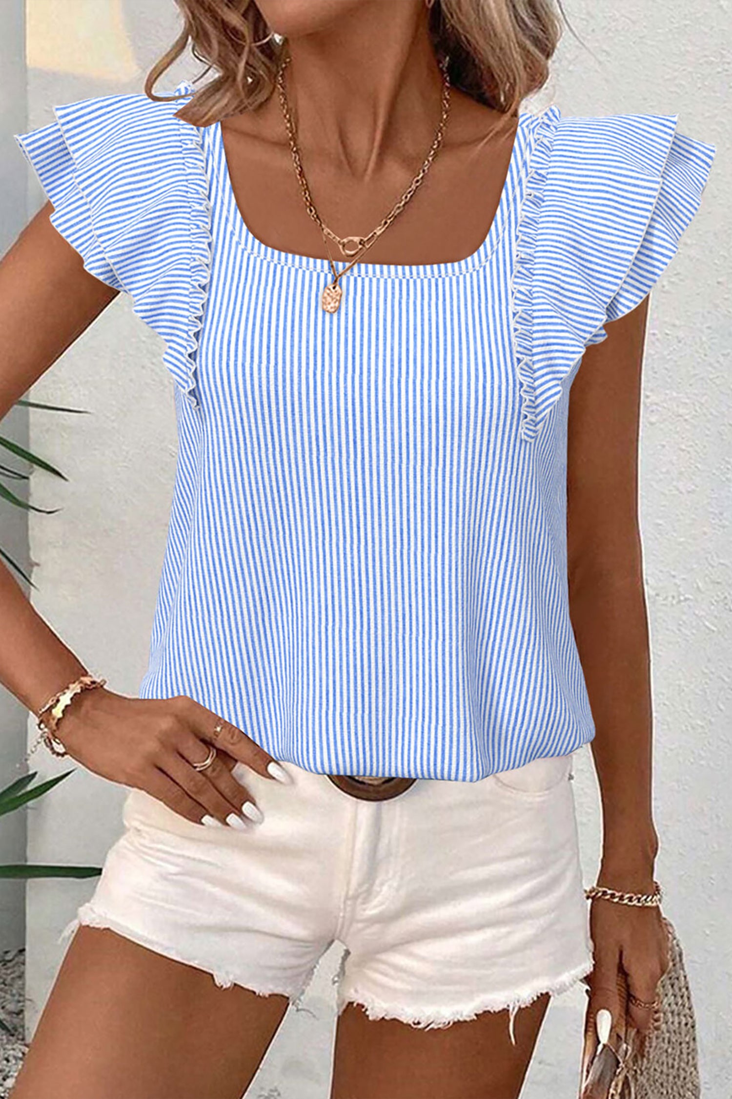 Sky Blue Stripe Square — détail Tops/Blouses & Shirts, vue 3, LeGeekShop