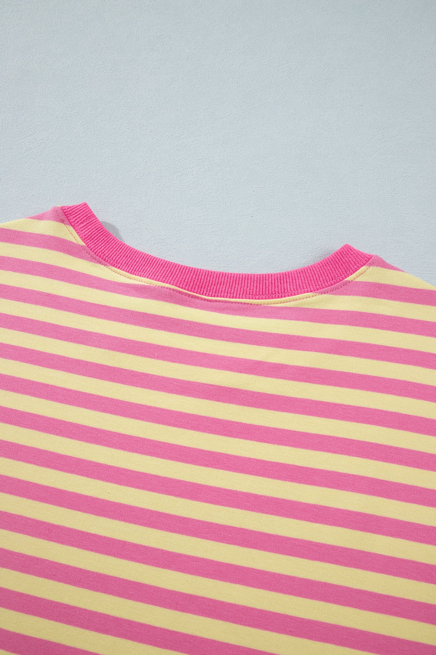 Pink Stripe Colorblock Trim Crew Neck Loose Tee Drawstring Elastic Waist 2pcs Pant Set