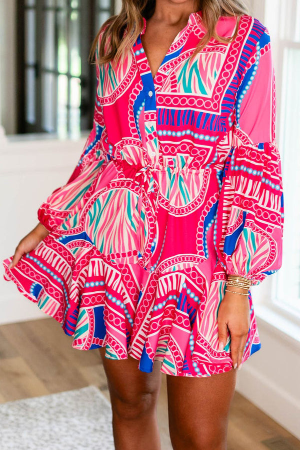 Robe courte femme à volants, à cordon, manches bouffantes