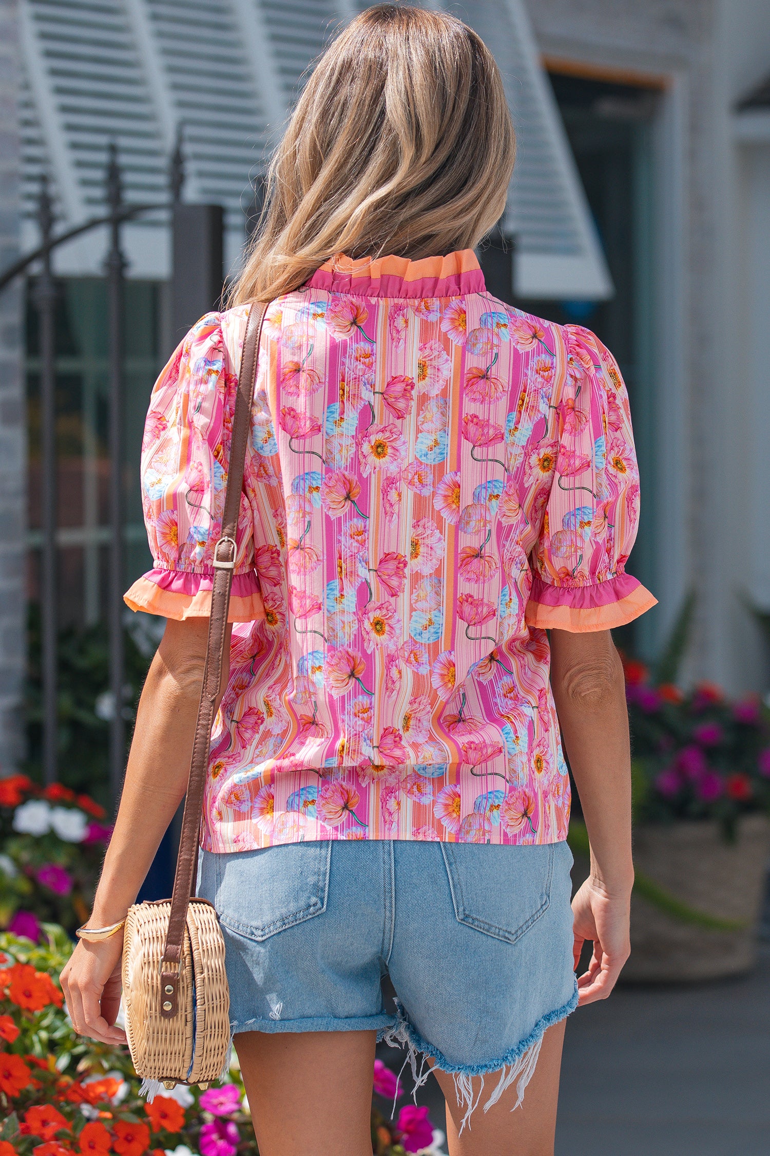 Pink Poppy Flower Striped — Tops/Blouses & Shirts, vue 2, LeGeekShop