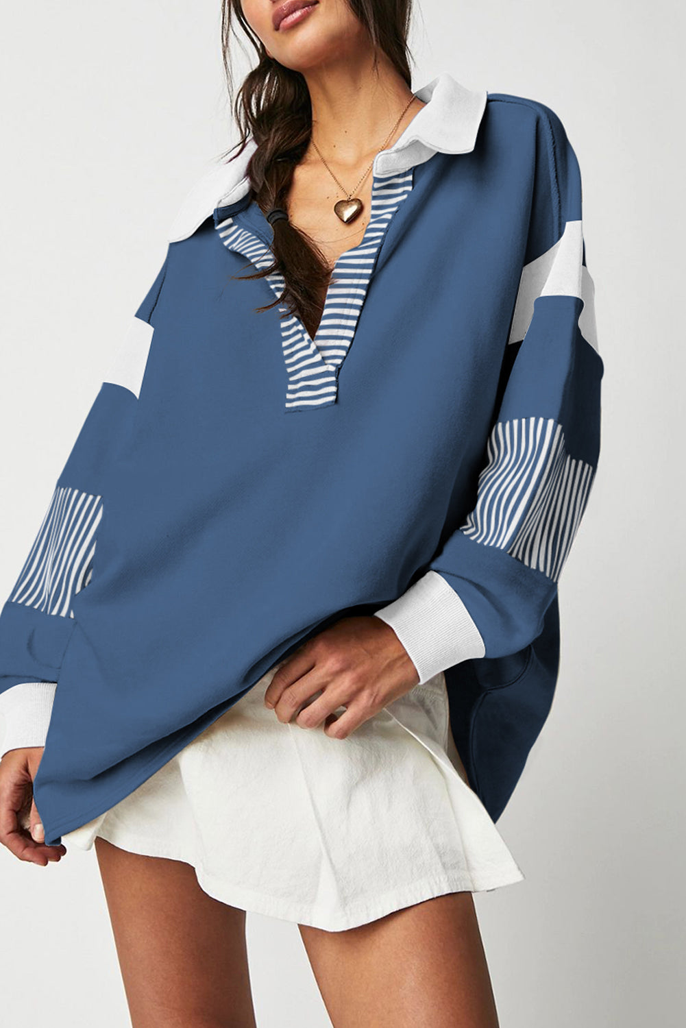 Sweat femme rayé, patchwork, colorblock — bleu · LC25317343-P905 · LC25317343-P905-2XL
