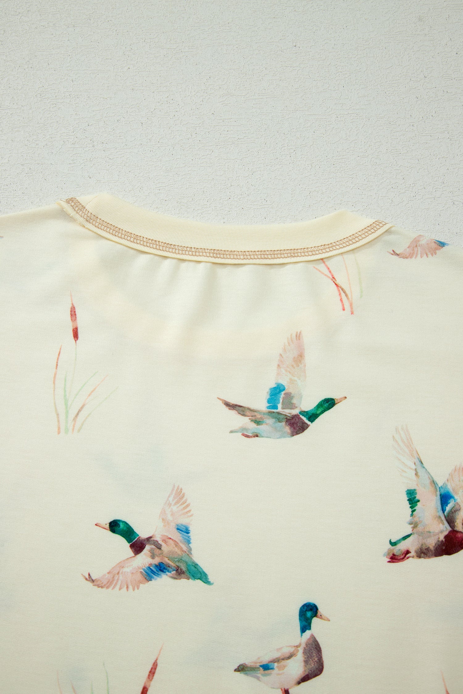 Beige Mallard Duck Print Oversized Tee Drawstring Short Set