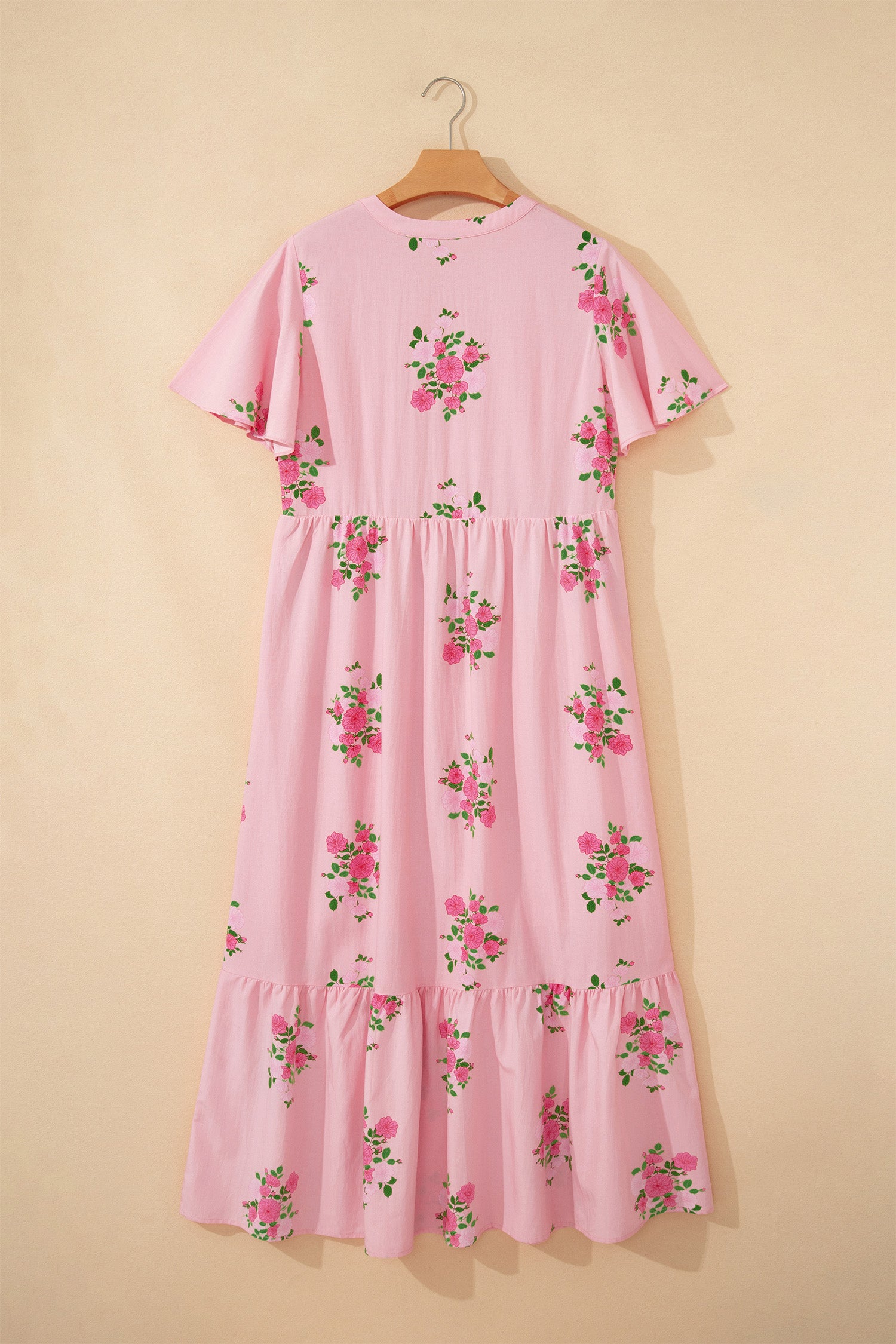 Robe longue à imprimé floral à manches courtes et col cranté bleu ciel