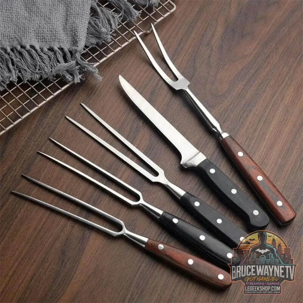 🔥 Set de Fourchettes à Barbecue  – Acier Inoxydable & Bois – Accessoires de Grill - Legeekshop