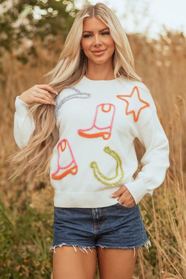 Pull femme en maille, col rond — blanc