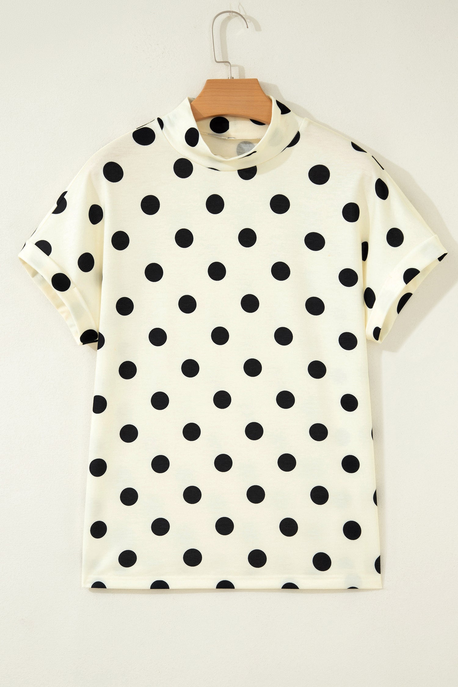 Beige Polka Dot Print High Neck Dolman Top