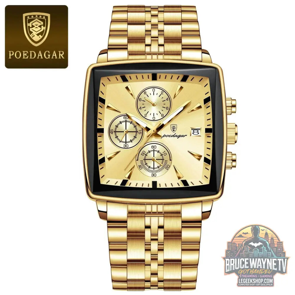 Montre-bracelet de sport carrée de luxe pour homme, chronographe étanche, montre à quartz en acier inoxydable | POEDAGAR - Legeekshop