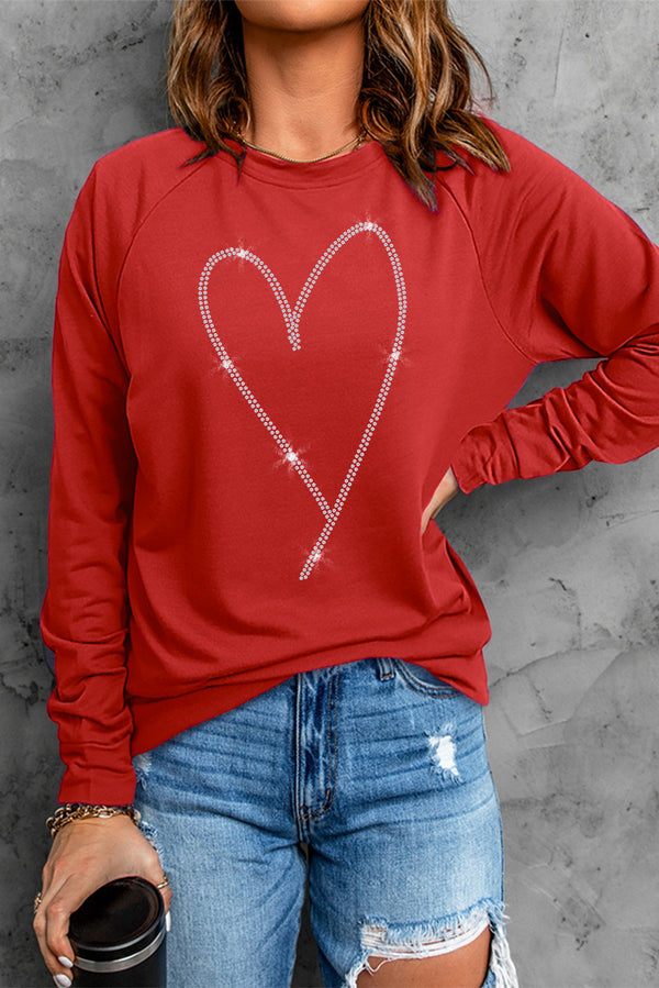 Sweat femme strass, manches longues — rouge feu