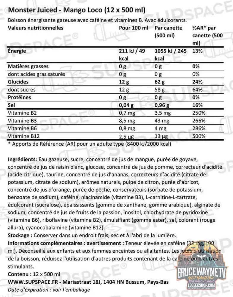 Monster Energy Juiced Mango Loco (12 x 500 ml) et à l'unité - Legeekshop