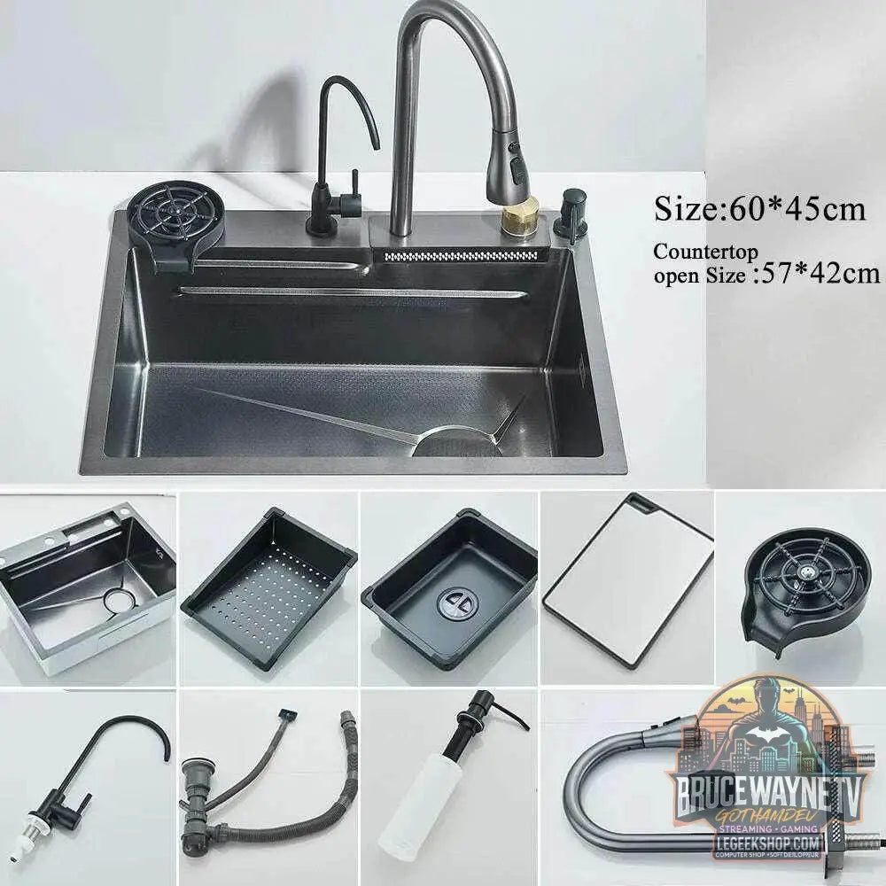 🚰 Évier cascade en acier inoxydable 304 – Affichage numérique & accessoires intégrés - Legeekshop