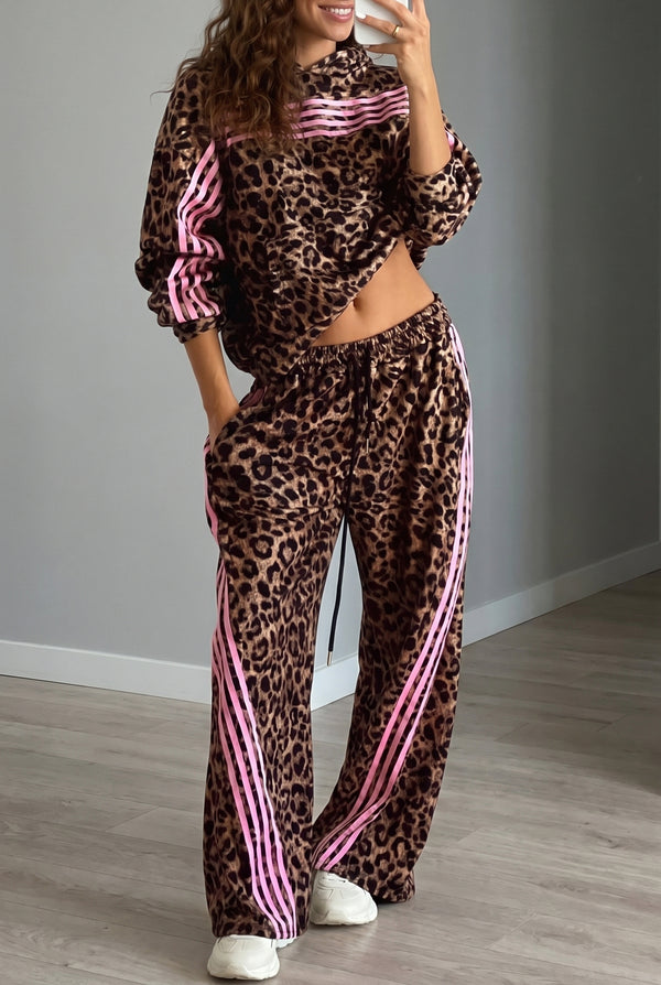 Pantalon femme léopard, rayé, manches longues — marron