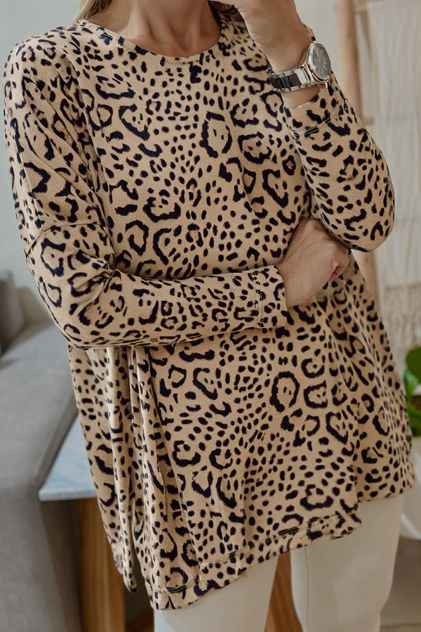 Haut femme léopard, ample — kaki