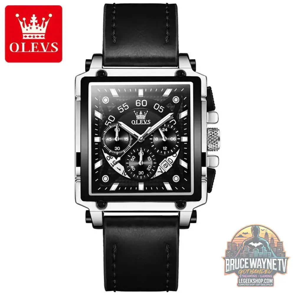 Montre à quartz carrée étanche avec bracelet en cuir pour homme, chronographe et fonction calendrier, marque supérieure | OLEVS - Legeekshop