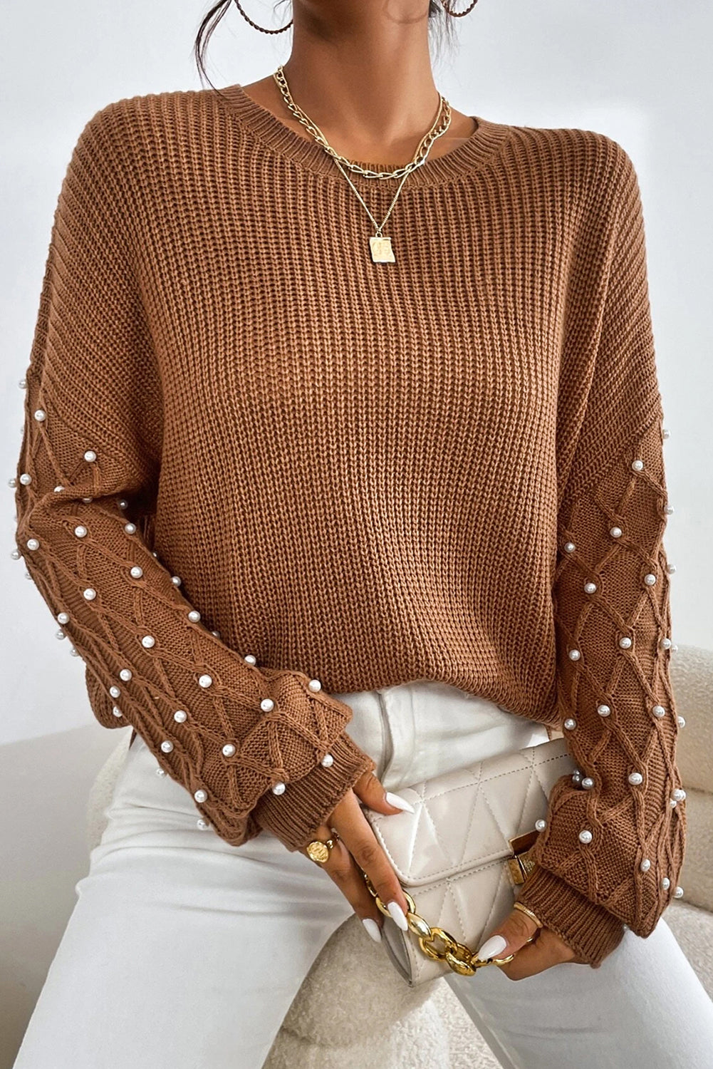 Pull femme épaules tombantes, col rond