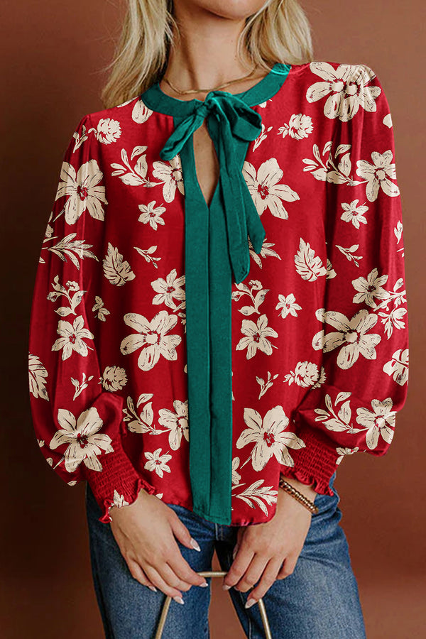 Blouse femme smocké, manches bouffantes — rouge