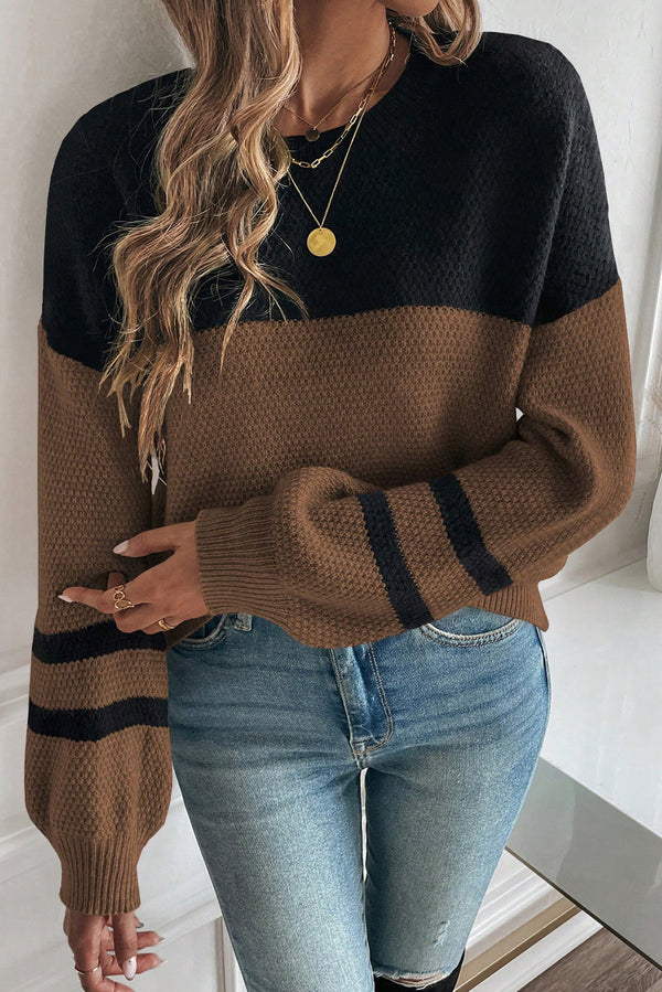 Pull femme rayé, en maille, casual, colorblock — marron