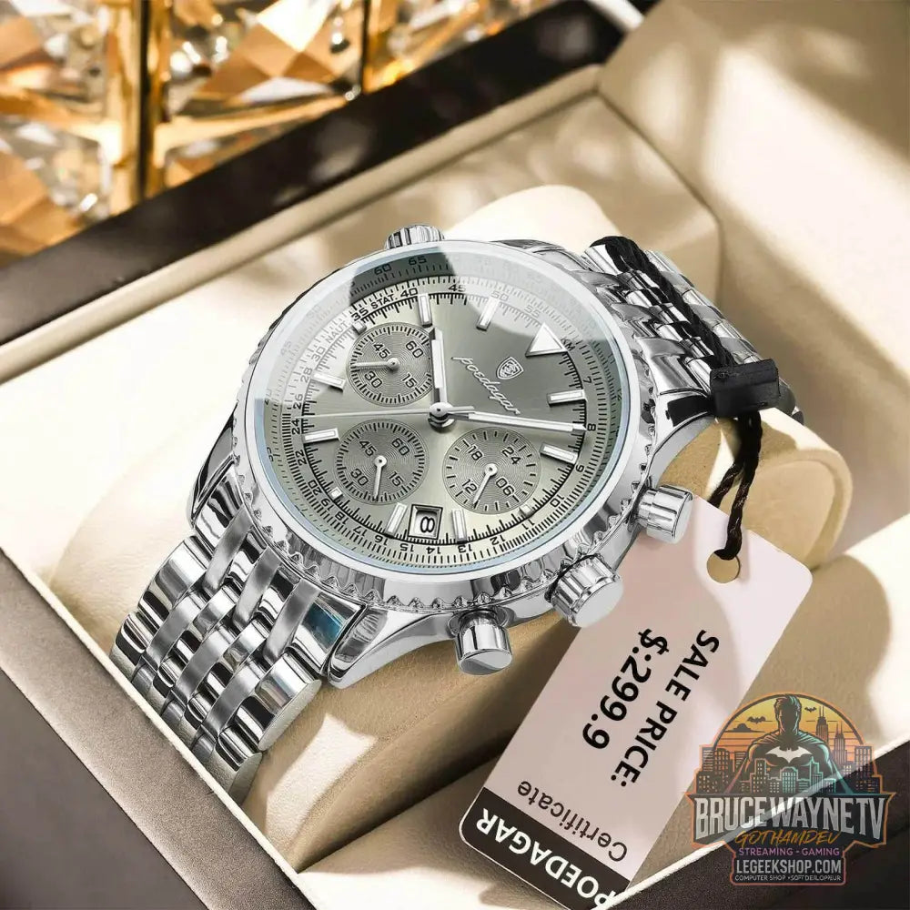 Montre à Quartz de Luxe en Acier Inoxydable pour Homme, Chronographe Étanche, Date Shoous, Militaire | POEDAGAR - Legeekshop